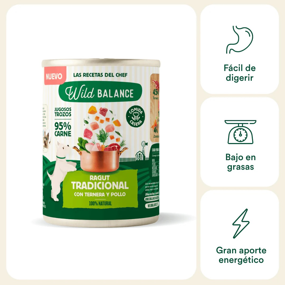 Lata de Ragut tradicional de Ternera y Pollo para perros (400gr) - Wild Balance - Imagen 2