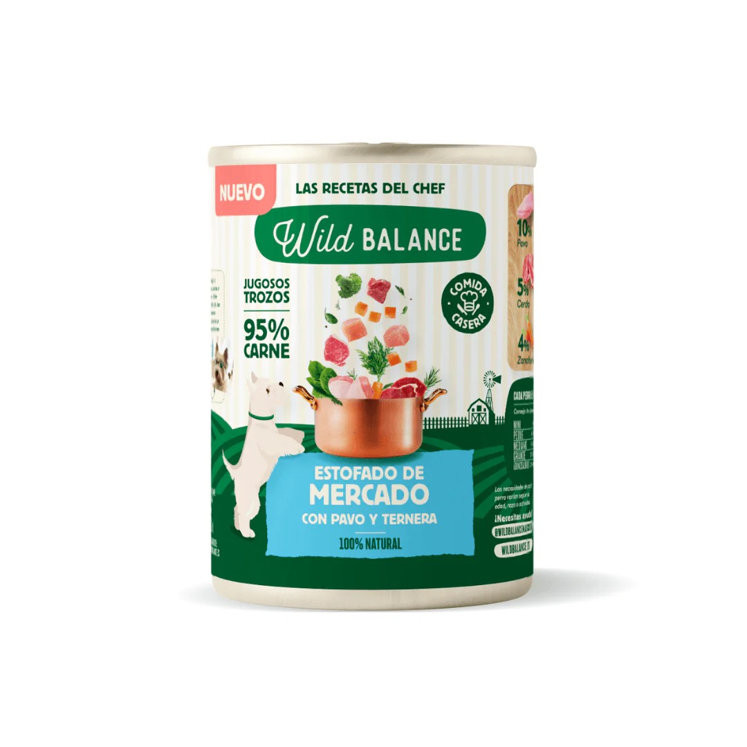 Lata de Estofado de Mercado con Pavo y Ternera para Perros (400gr) - Wild Balance