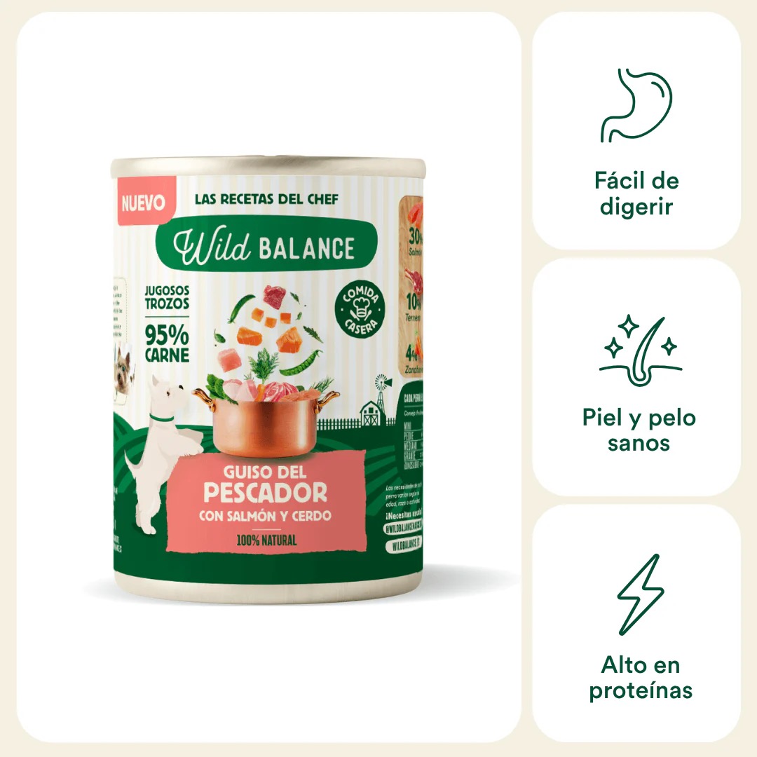 Lata Guiso del Pescador con Salmón y Cerdo para perros (400gr) - Wild Balance - Imagen 2